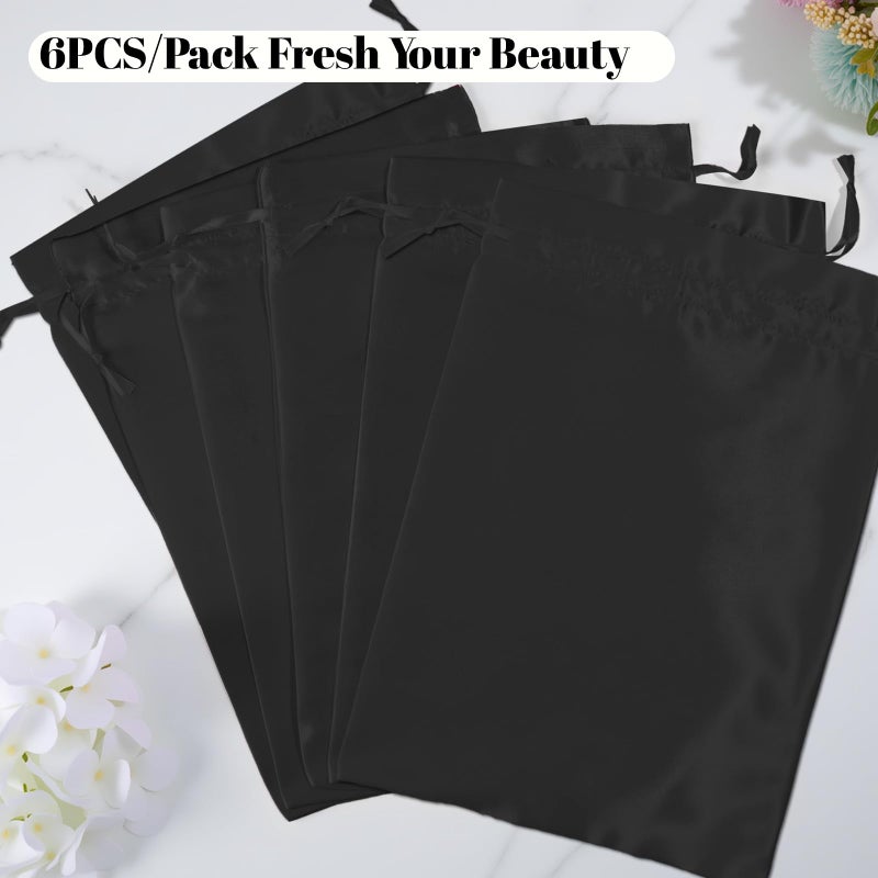 Shimmeroo 6Pcs Wig Bags Storage,Wig Bag with Satin Drawstring Wigs Travel Bag for Wigs Extension Bundle(Black) - Image 3